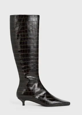 The Slim Knee-High Boot dark brown croco